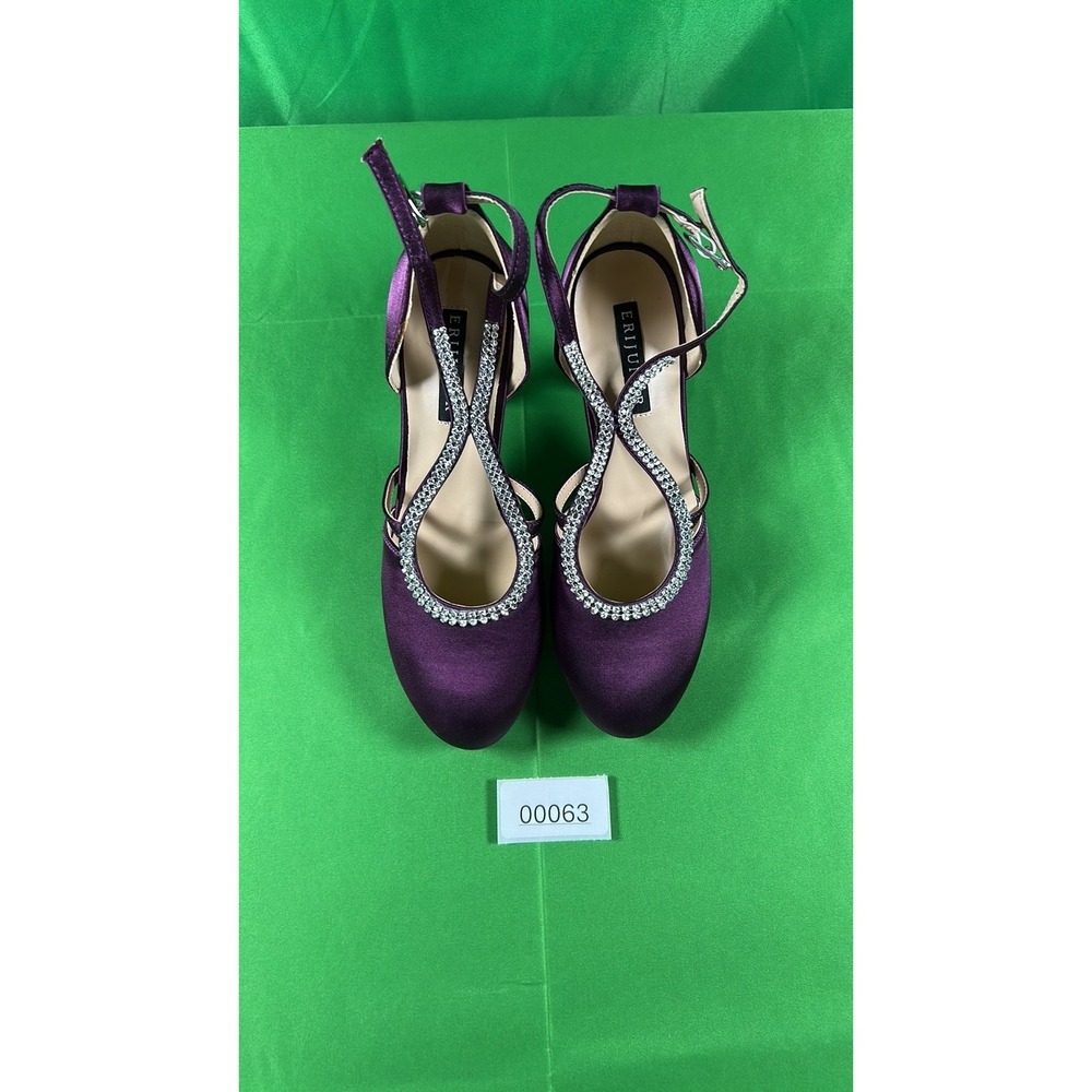 Erijunor Purple Satin Rhinestone Evening Pumps US 5.5 Plum D'Orsay Heels